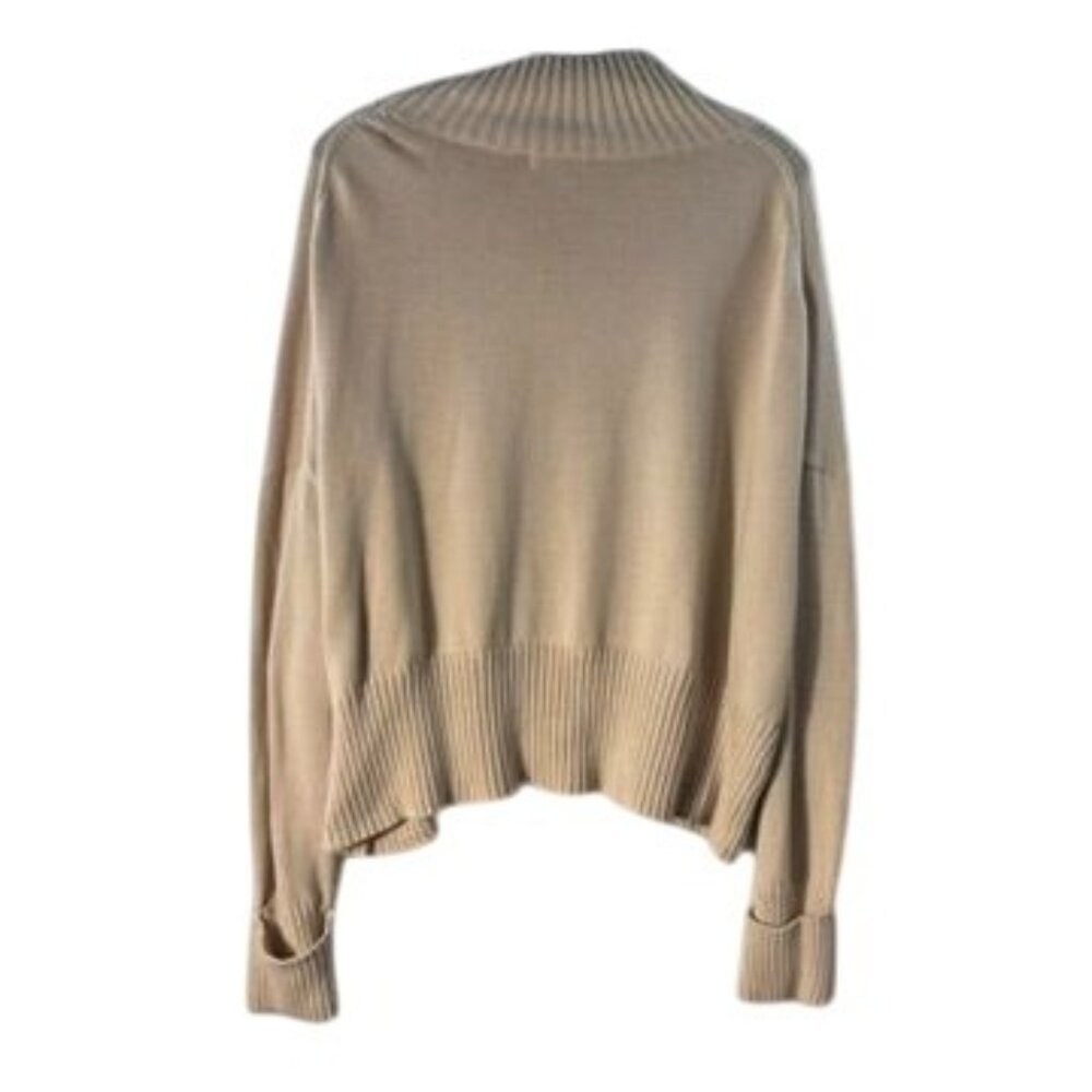 Oversized Beige Ribbed Cotton Sweater Women’s XL - Picture 5 of 9